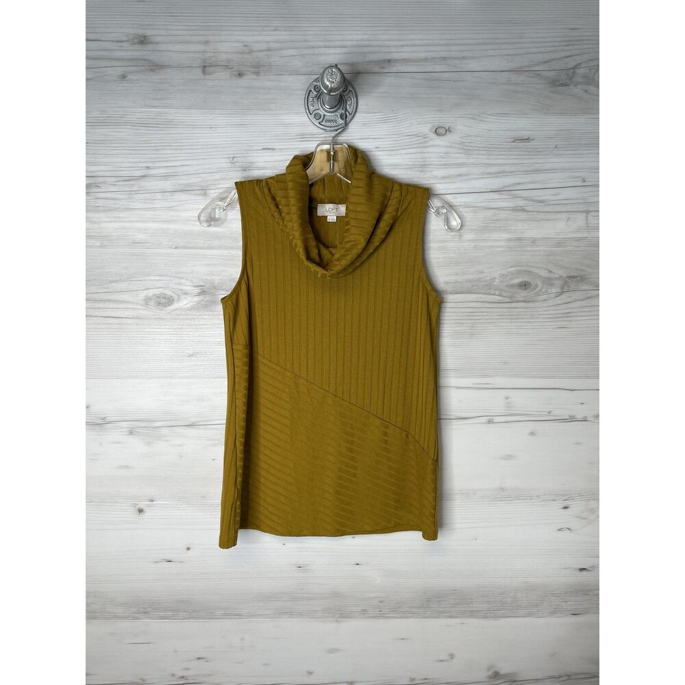 LOFT Outlet Sleeveless Sweater Womens XS Mustard Cowl Neck Ribbed Knit‎ Top